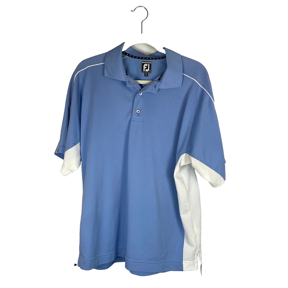 FootJoy Polo Shirt Sz Large Athletic Fit Breathable Blue White Golf